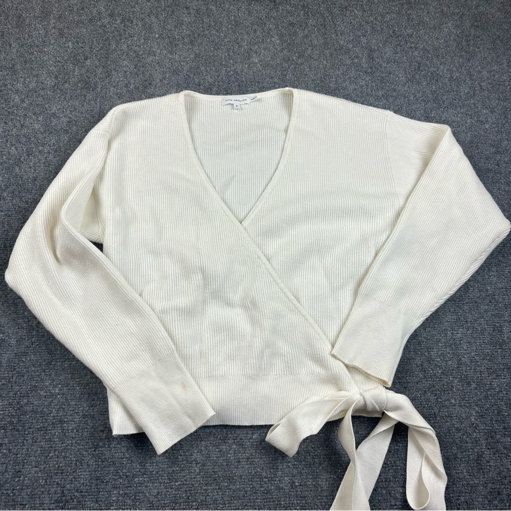 GOOD AMERICAN Women’s White Ribbed Wrqp Long Sleeve Sweater size: 4 XL